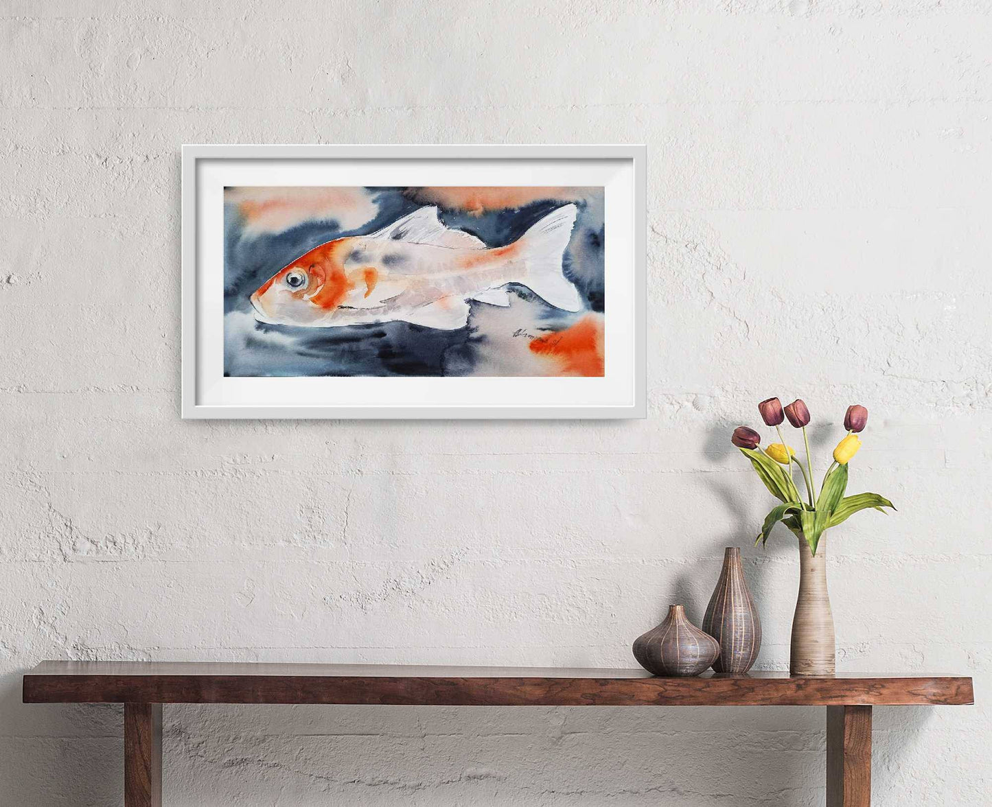 Koi watercolor painting - Fish artwork - Koi Fish wall art for hotel, office or home