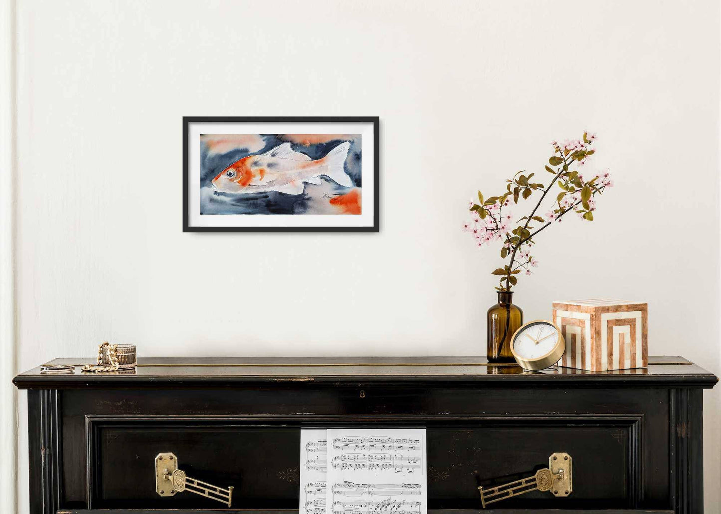 Koi watercolor painting - Fish artwork - Koi Fish wall art for hotel, office or home
