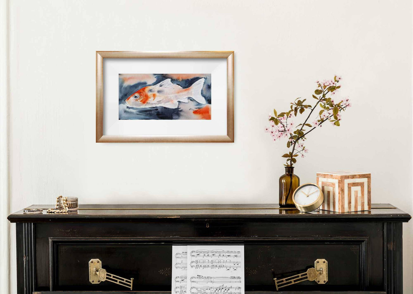 Koi watercolor painting - Fish artwork - Koi Fish wall art for hotel, office or home