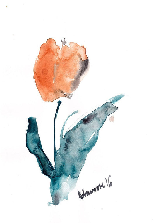 Original Watercolor tulip painting. Floral water colour art