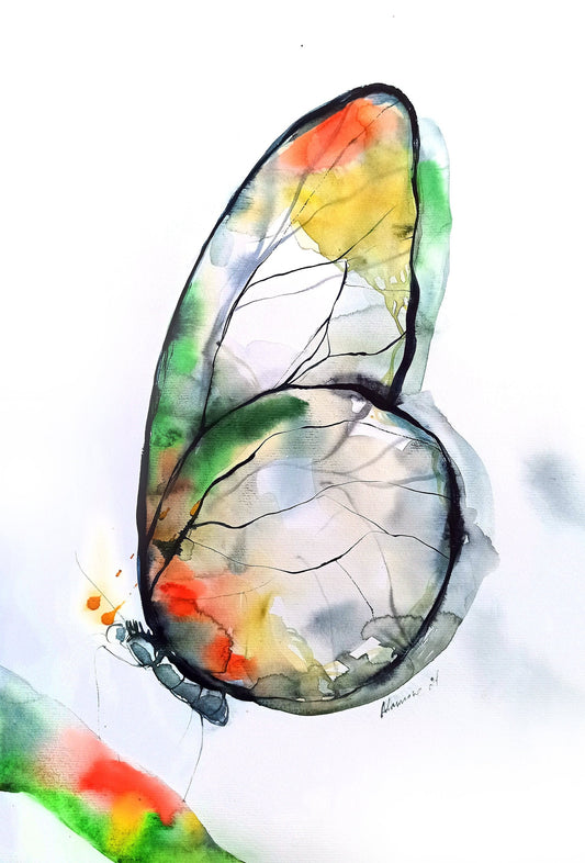 Butterfly painting - watercolor marble painting, original artwork. Nature wall art for home