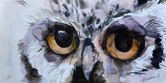 Owl painting - Original watercolor artwork. Watercolour woodland animal wall decor