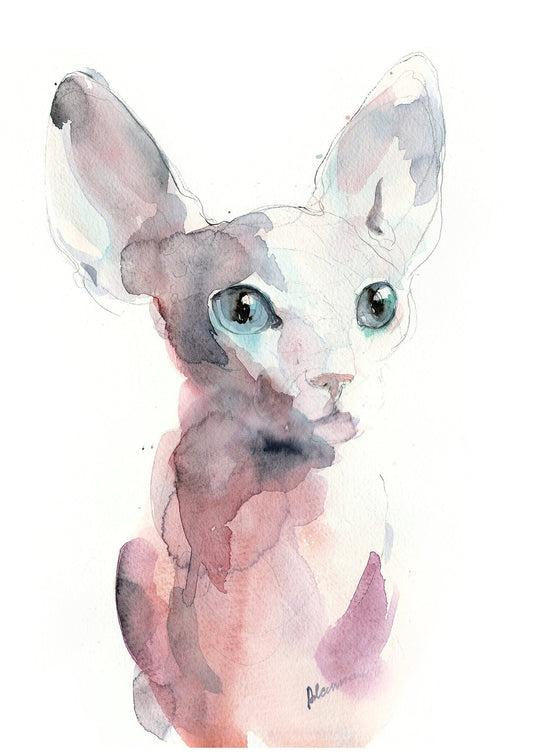 Sphinx wall art - sphynx print - watercolor painting. Unique gift for cat lovers