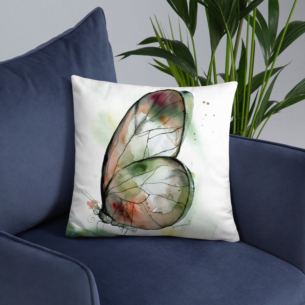 Butterfly Pillow - 18x18 watercolor boho throw pillow