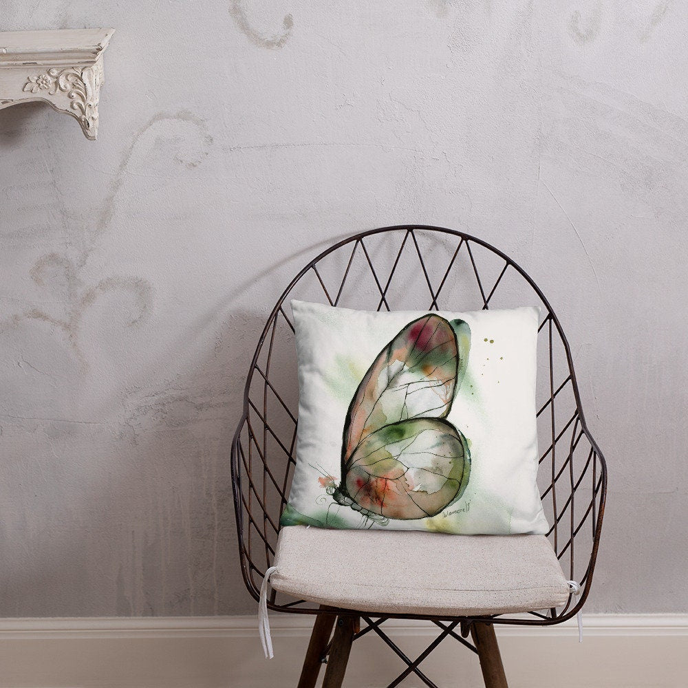 Butterfly Pillow - 18x18 watercolor boho throw pillow