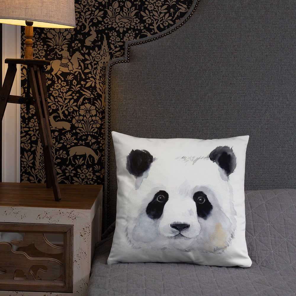 Panda watercolor pillow - kawaii gift - panda nursery decor