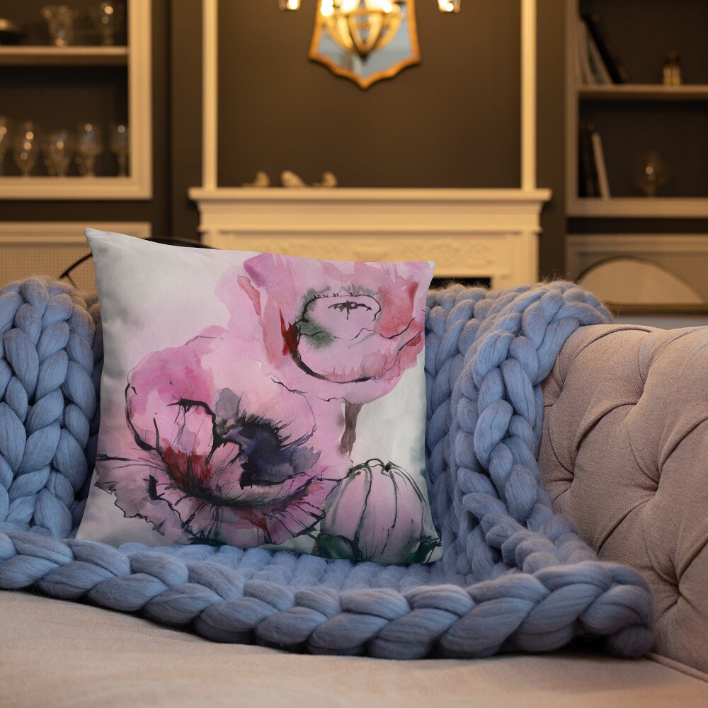 Flower throw pillow - floral watercolor pillow