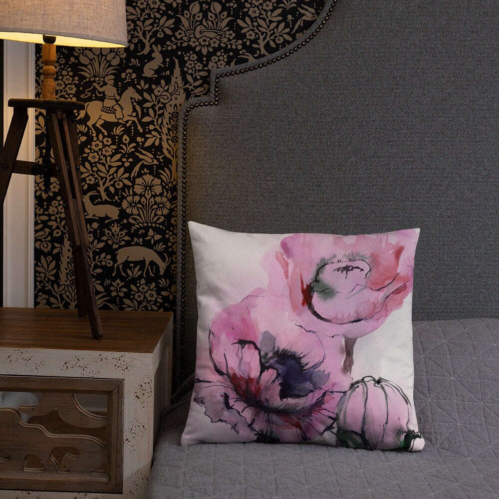 Flower throw pillow - floral watercolor pillow