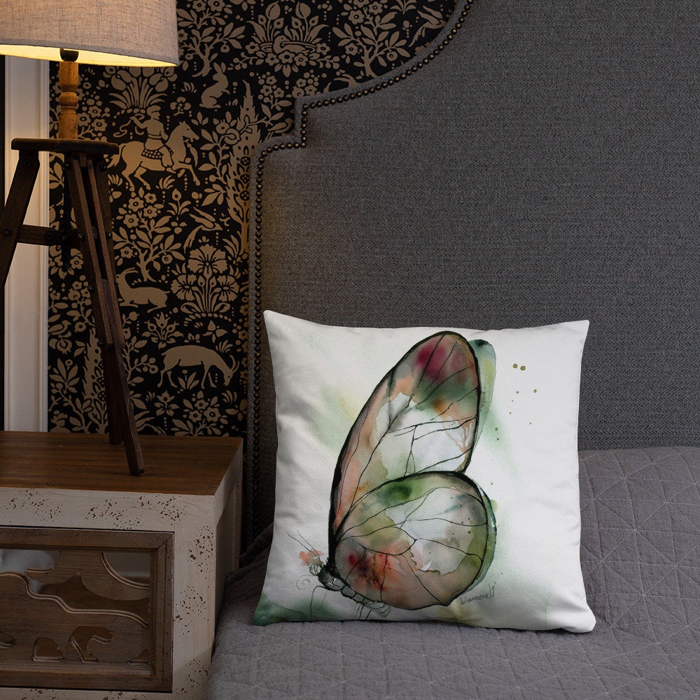 Butterfly Pillow - 18x18 watercolor boho throw pillow