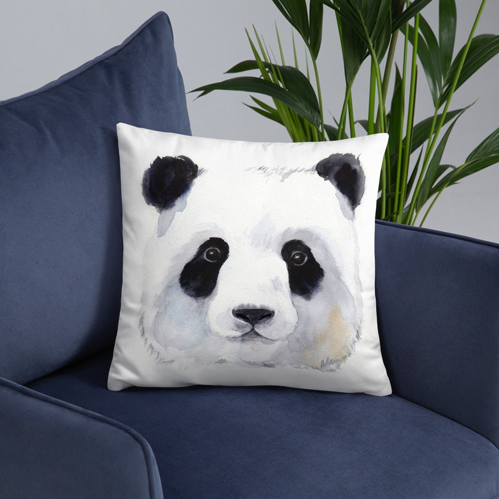 Panda watercolor pillow - kawaii gift - panda nursery decor
