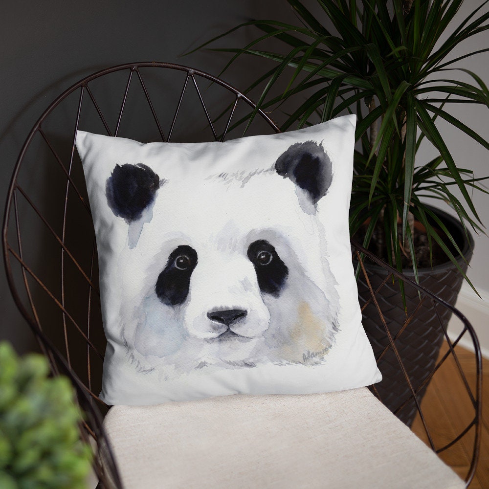 Panda watercolor pillow - kawaii gift - panda nursery decor