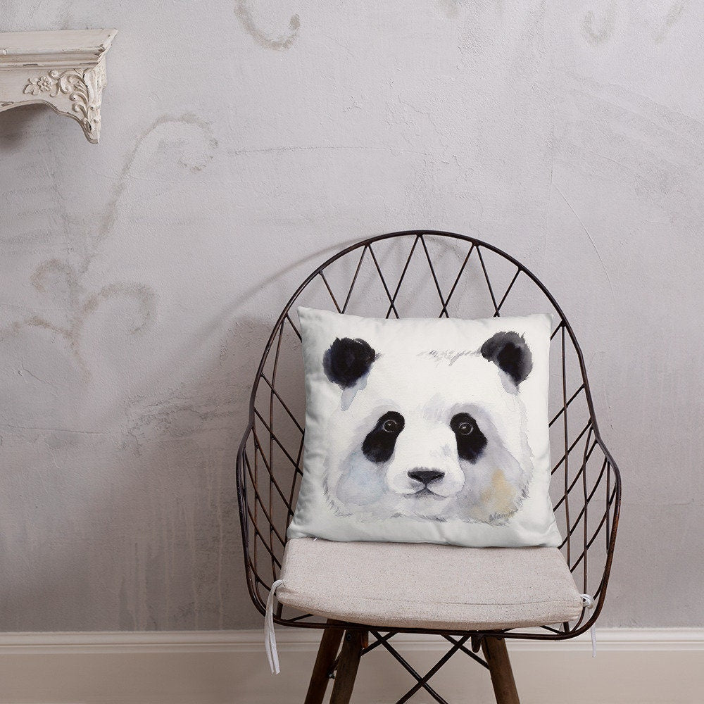 Panda watercolor pillow - kawaii gift - panda nursery decor