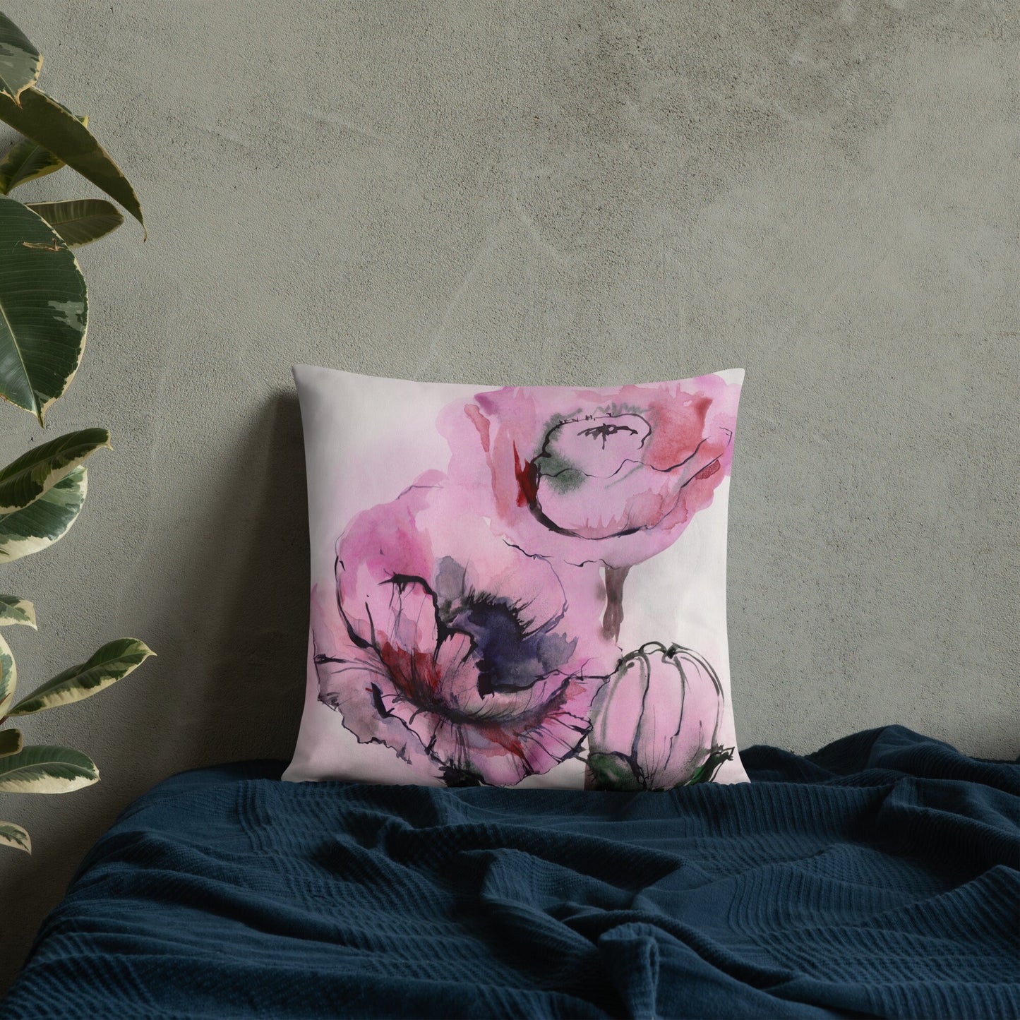 Flower throw pillow - floral watercolor pillow