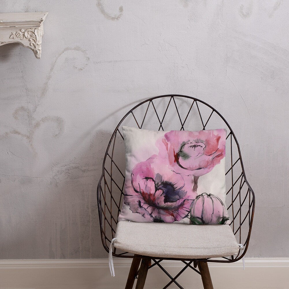 Flower throw pillow - floral watercolor pillow