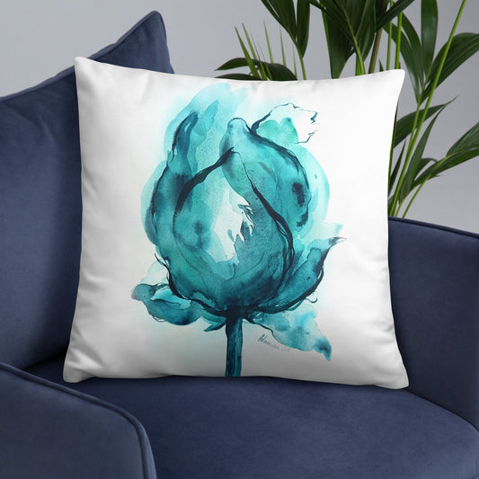 Teal pillow - Flower watercolor throw pillow
