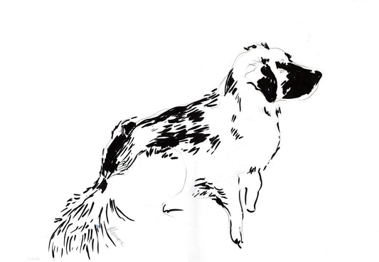 Dog sketch - original black and white marker and pen drawing