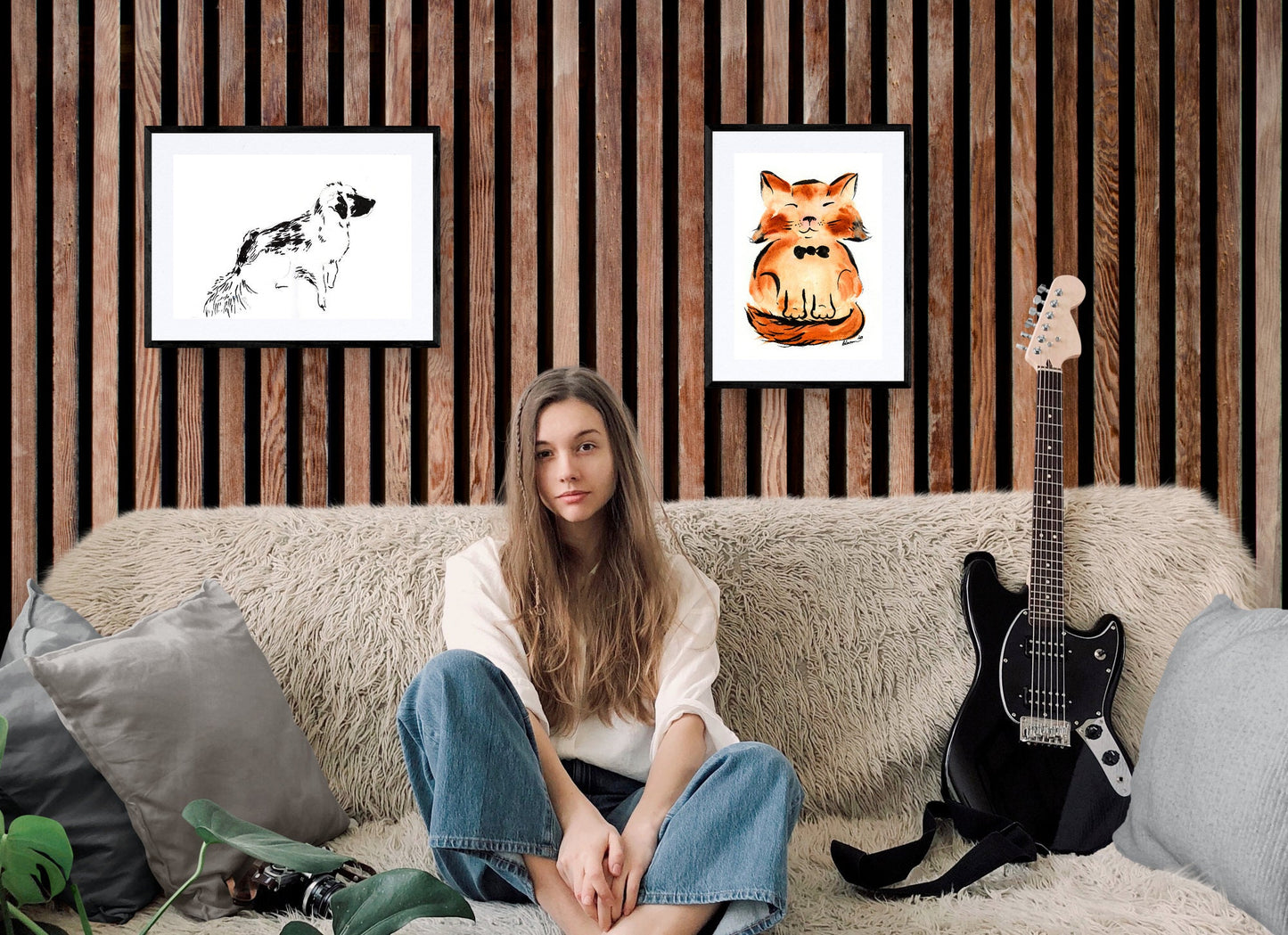 Dog sketch - original black and white marker and pen drawing