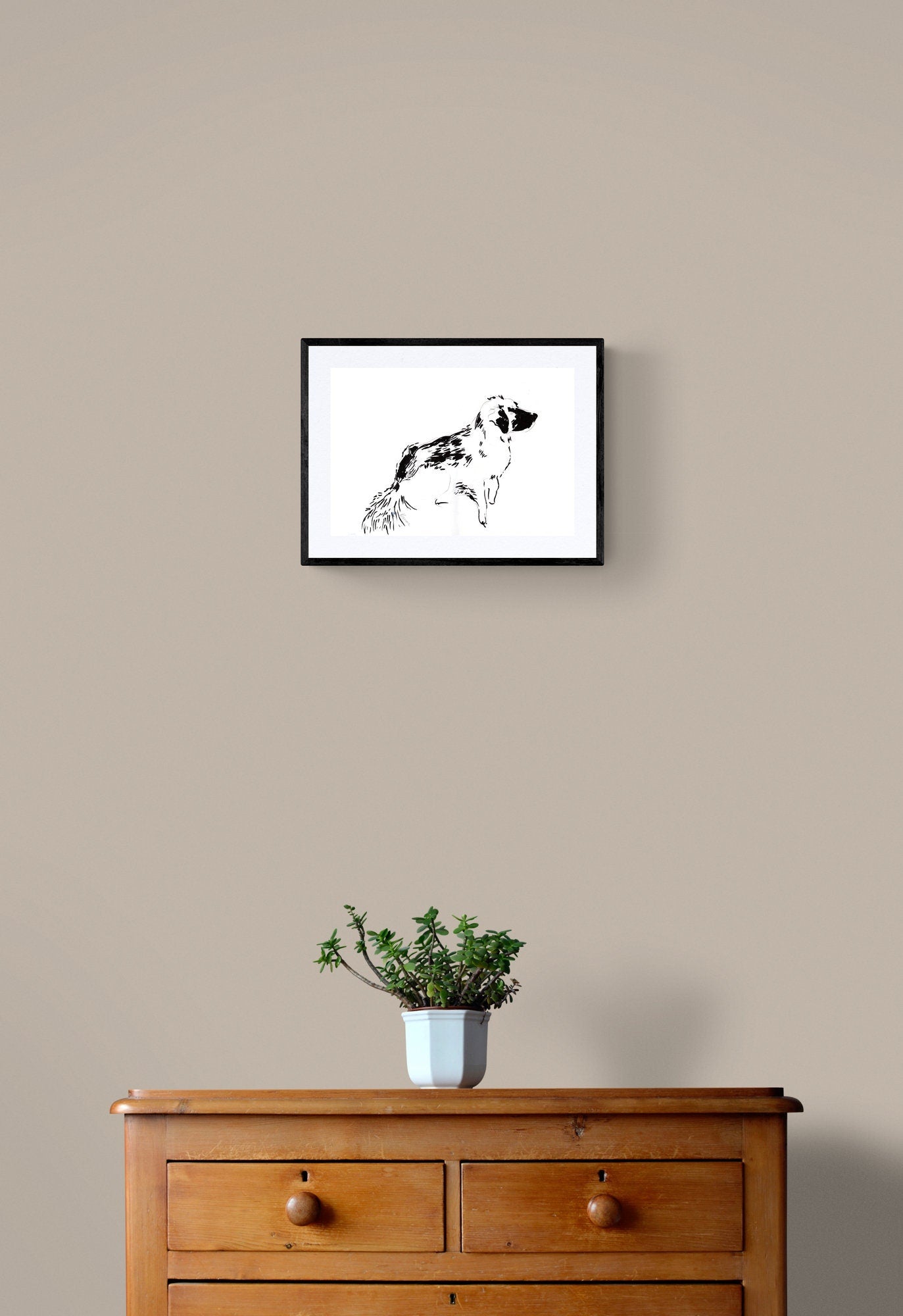 Dog sketch - original black and white marker and pen drawing