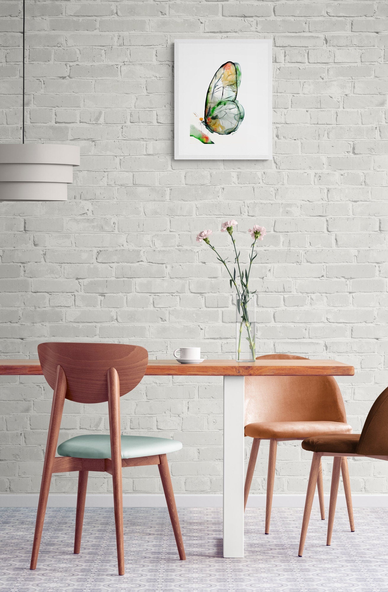 Butterfly Art Print, Green and Yellow Watercolor Nature Room Decor