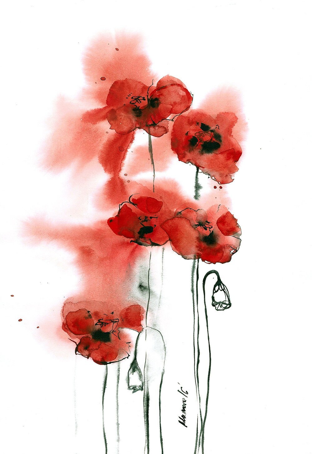 California Poppies Print - Watercolor Floral Art. Wedding or Mother's day gift