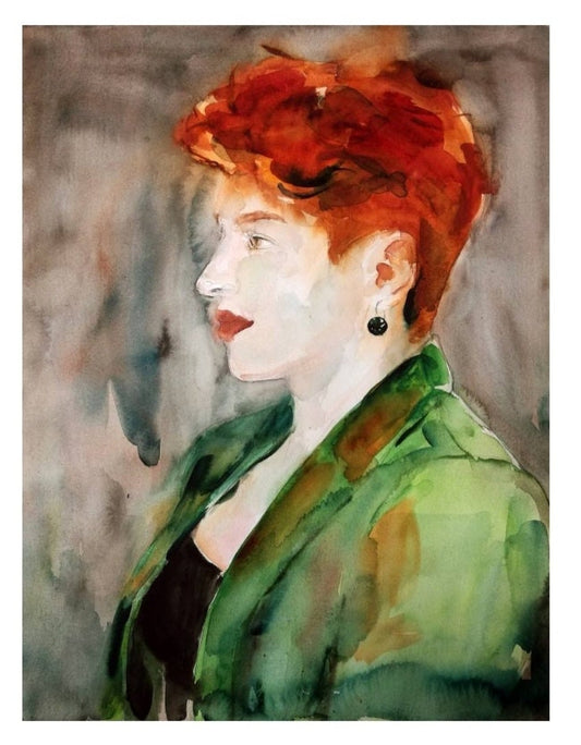 Red hair girl - Watercolor portrait painting - original watercolor face art
