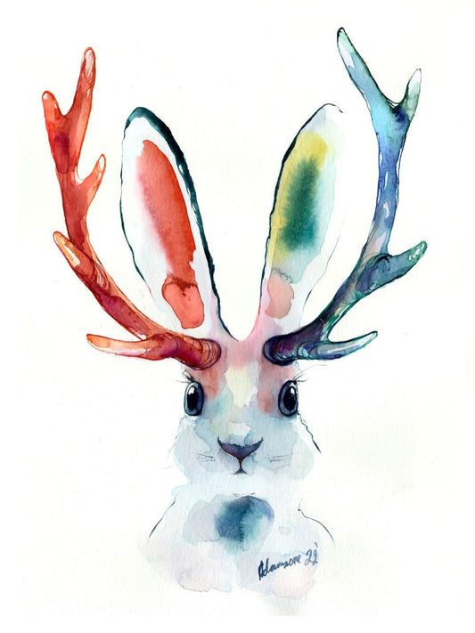 Jackalope Print - Mythical creature watercolor Wall Art