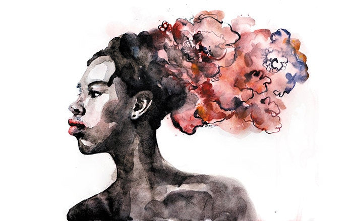 African american wall art - woman portrait painting contemporary watercolor digital print