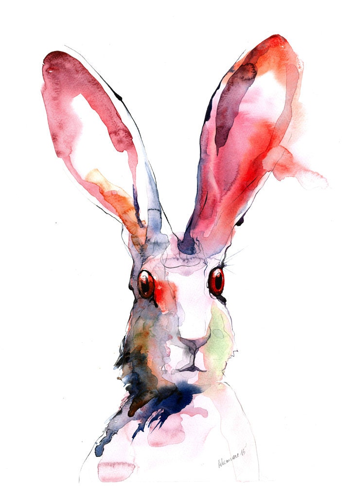 Bunny Poster - Pink Bunny Wall Art - watercolor nursery girls room digital prints