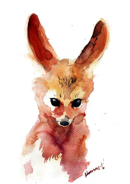 Cute fox room decor - Fennec fox print - watercolor wall art. Kids playroom wall decor